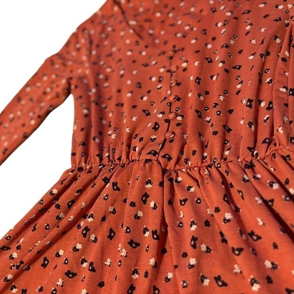 Copper Key Rich Coral Mauve 3/4 Sleeve Floral Button-Front Dress - Picture 3 of 7